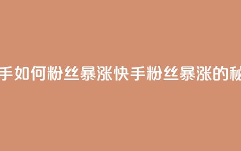 快手如何粉丝暴涨(快手粉丝暴涨的秘诀)  第1张