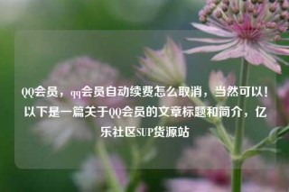 QQ会员，qq会员自动续费怎么取消，当然可以！以下是一篇关于QQ会员的文章标题和简介，亿乐社区SUP货源站