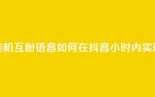 抖音24小时挂机互粉语音(如何在抖音24小时内实现自动互粉？)