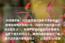 抖音播放量,抖音播放量达到多少才有收益,随着短视频平台的兴起,抖音作为国内最火的社交软件之一,其用户数量和影响力不断攀升。在这个庞大的平台上,视频的播放量成为了衡量作品质量的重要指标之一。亿乐社区SUP货源站