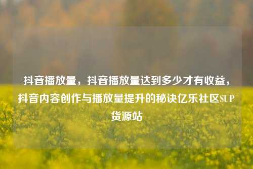 抖音播放量，抖音播放量达到多少才有收益，抖音内容创作与播放量提升的秘诀亿乐社区SUP货源站  第1张